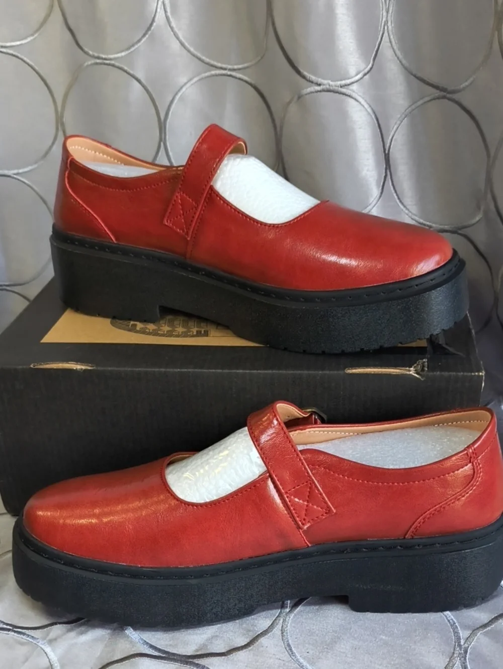 Platform Mary Jane Shoes in Red with Chunky Sole SS1